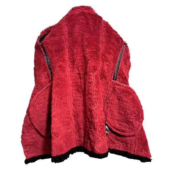 Y2K Tripp NYC Size Small Red Star Trench Coat Polyvinyl Faux Fur Goth WOMENS UNI - Picture 10 of 10